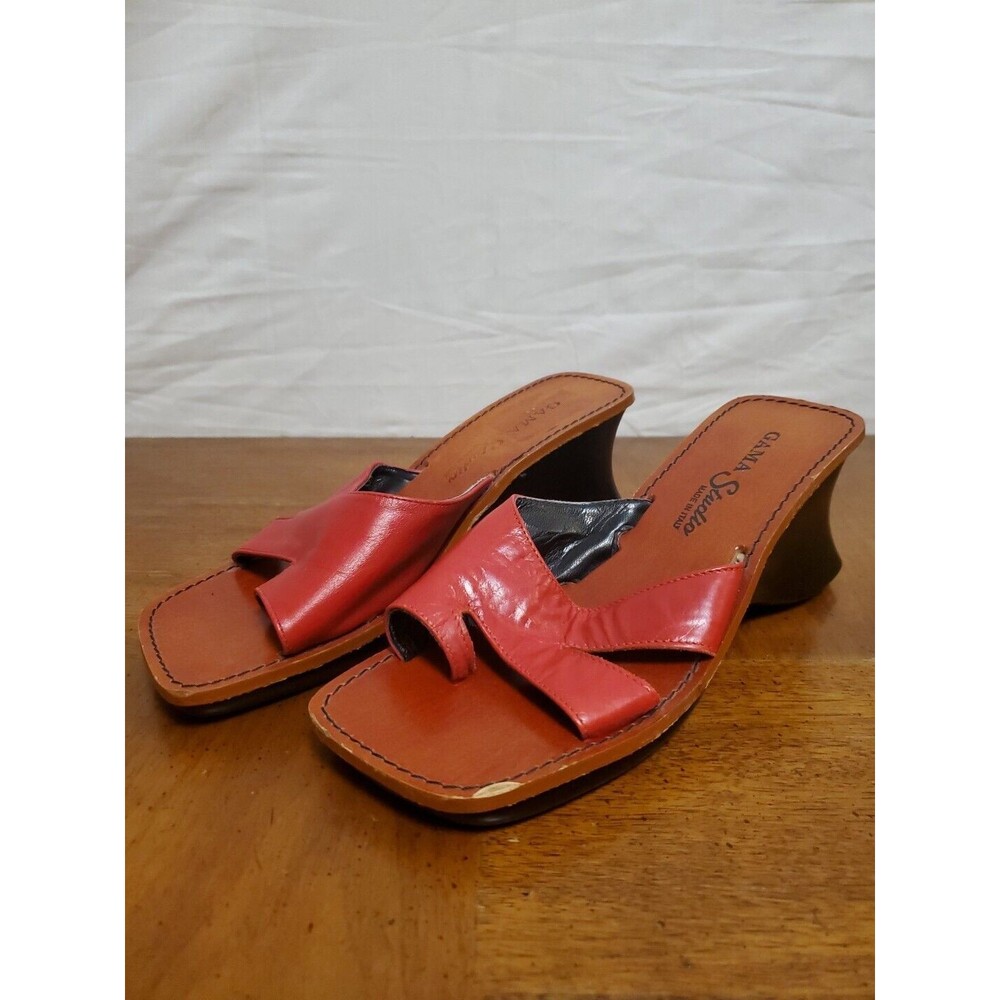 Gama Studios Italian Red Leather Wedge Sandal Shoes Size 6
